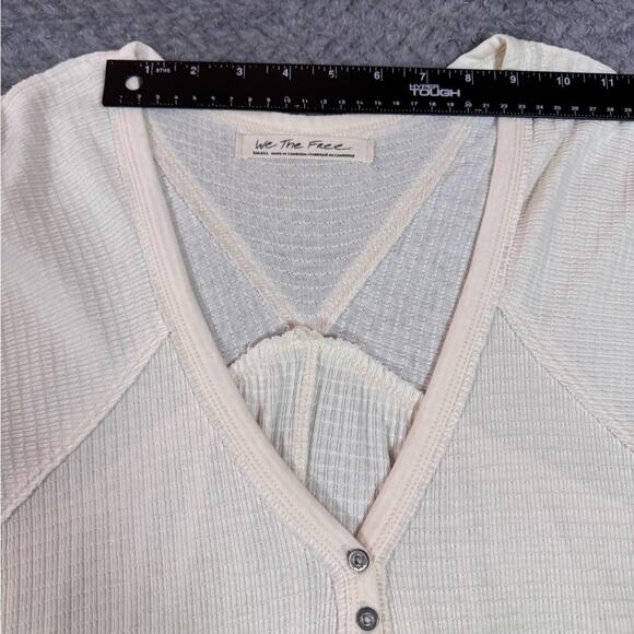 Free People We The Free Women’s Citrine Thermal Top Tee V Neck Small Cream - Picture 10 of 11